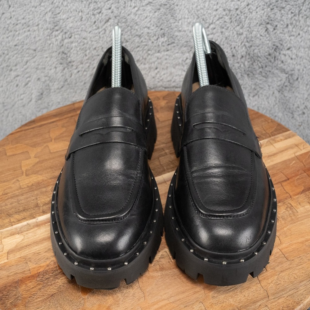 Schutz Christie Shoes Women US 8 B Black Leather Studs Platform Penny Loafers - Picture 3 of 8